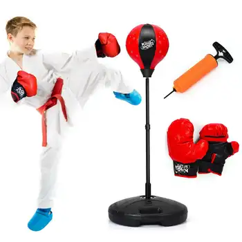 Новый набор Игрушек для Боксерской Груши Повышенной прочности с Регулируемой Подставкой, Боксерской Перчаткой и Скоростным мячом для Детей, Подростков и взрослых - Exciting Des