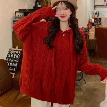Новый свитер с капюшоном для женской весенне-осенней одежды, куртка в американском ретро-стиле, толстый топ в корейском ленивом стиле, зима