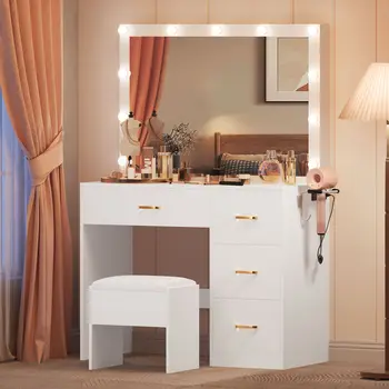 НОВЫЙ туалетный столик для макияжа, набор туалетных столиков с табуреткой, раздвижное зеркало со светодиодной подсветкой 11 для мебели для спальни в помещении