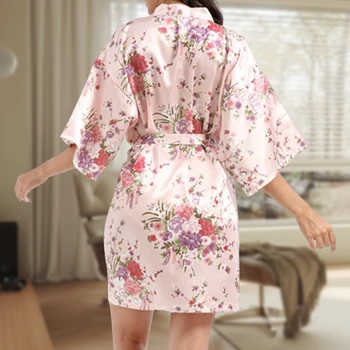 Ночная рубашка-кимоно с цветочным принтом, женский банный халат в японском стиле, традиционный облегающий костюм для сна с длинным рукавом