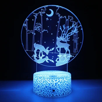Ночной Олень 3D Иллюзионная лампа Акриловая 7-цветная светодиодная Ночная лампа для дома Спальня Рождественское украшение Подарок для детей Мальчики Девочки