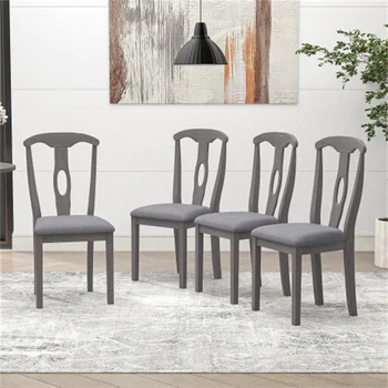 Обеденные стулья с деревянной обивкой в деревенском стиле из 4 предметов, серого цвета, прочные, легко монтируются, подходят для ресторана