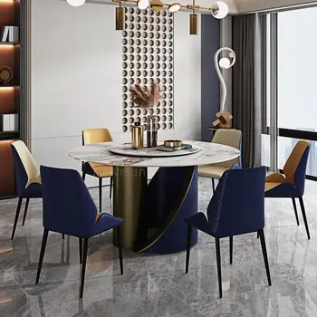Обеденный стол Rock Board с поворотным столом Легкая роскошь в современном минималистичном стиле для небольшой квартиры, домашнего обихода, круглого кухонного стола, мебели