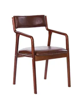 Обеденный стул из цельного дерева, ретро-кресло для отдыха, простой современный стул для кабинета, домашняя тканевая спинка, новый китайский обеденный стул с подлокотником