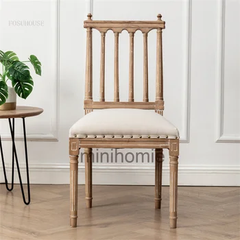 Обеденный стул со спинкой из ткани в американском стиле Кантри Мебель для дома в гостиной Стул для отдыха на вилле в семье Стулья для макияжа CP