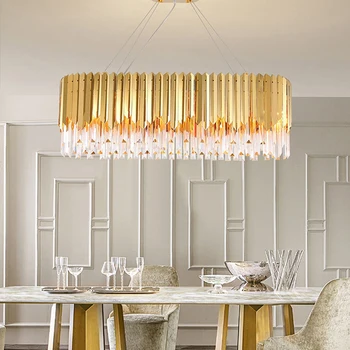 Овальные Роскошные Золотые потолочные люстры со светодиодной подсветкой с регулируемой яркостью, постмодернистские подвесные светильники, домашний декор для обеденного стола