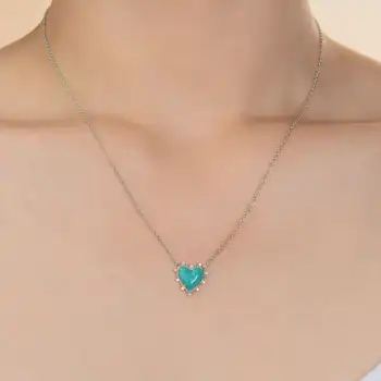 Одиночный Синий Бирюзовый камень В форме сердца Кулон Ожерелье для подарка подруге Ювелирные изделия