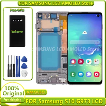 Оригинальный экран для SAMSUNG Galaxy S10 G973 G973F LCD Super Amoled дисплей Замена сенсорного планшета в сборе на рамку