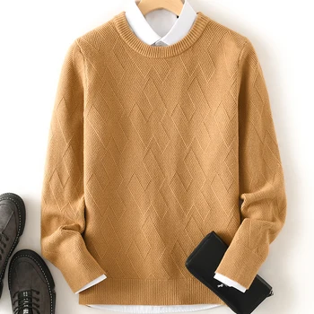 Осенне-зимний новый мужской европейский вязаный пуловер с длинным рукавом, кашемировый шерстяной свитер в клетку, повседневный тонкий низ