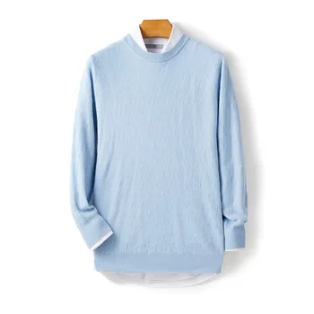 Осень/Зима, Новая мужская одежда из 100% чистой шерсти, морозостойкая, Круглый вырез, однотонный пуловер, ленивый свитер