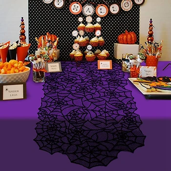 Паутина на Хэллоуин, черная кружевная скатерть, украшение стола, Настольная дорожка, Аксессуары для вечеринки на Хэллоуин, домашний текстиль