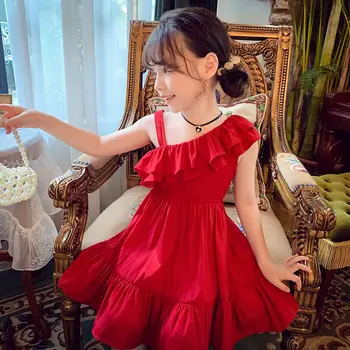 Платье для девочек, лето 2023, новое модное детское платье принцессы, сетчатая юбка с ремешком из розового дерева для маленьких девочек
