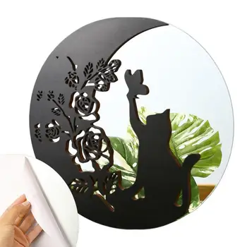 Повесьте Настенное Декоративное зеркало с рисунком Лося и черной Кошки, Настенное зеркало для ванной комнаты, Орнамент, Портативное Декоративное зеркало с изображением Лося и Черной Кошки
