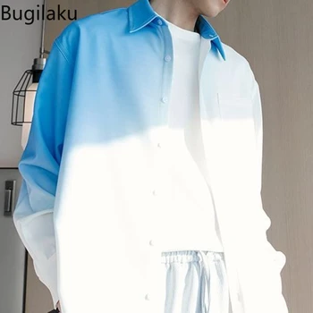 Повседневная рубашка с длинными рукавами с градиентом Bugilaku для мужчин нишевого дизайна, темперамента, топовых тенденций, весенних и осенних рубашек