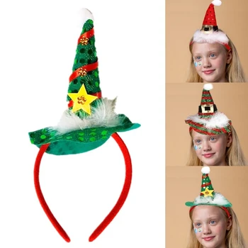 Повязки в форме рождественской шляпы с блестками, головной убор, обруч для волос с блестками, рождественский головной убор, маскарадные принадлежности для вечеринок