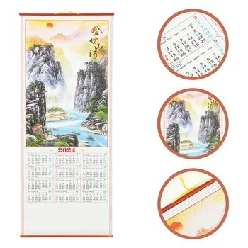 Подвесной календарь 2024 Китайский Новый год Ежегодный офис 2023 Настенный свиток Украшения гостиной