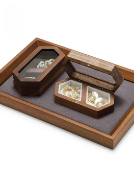 Портативная коробка для хранения ювелирных изделий высокого класса, деревянные мини-кольца, серьги, шкатулка для украшений с жемчугом, пылезащитная шкатулка для украшений