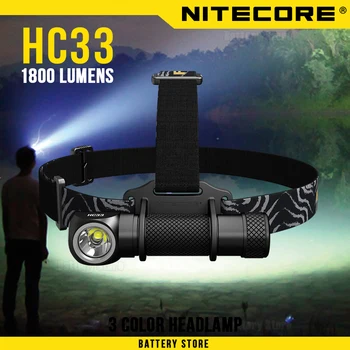 Портативный налобный фонарь NITECORE HC33 XHP35 HD LED с максимальной дальностью луча 187 люмен, фара длиной 187 метров, 8 режимов работы, наружный головной фонарь