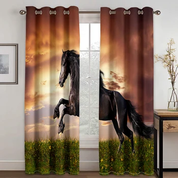 Представляющий успех horse ткань для штор с 3D цифровой печатью гостиная спальня занавеска из 90-граммового полиэфирного волокна с двумя панелями