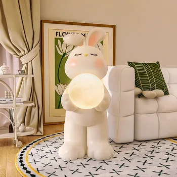 Прикроватная тумбочка для детской комнаты с мультяшным милым кроликом Landing Moon Декоративная настольная лампа для гостиной с улучшенной атмосферой