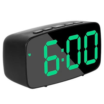 Прикроватный цифровой будильник с зеленым светодиодом, настольные часы USB для путешествий с датой 12/24 часов, температурный повтор для спальни, черный