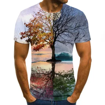 Природа / Пейзаж, футболка с деревьями, Летняя Повседневная Футболка с 3D принтом Природных пейзажей, Крутая Мужская Футболка, Футболки с 3D принтом, Мужские