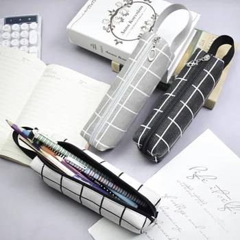 Простые Ins, холщовая сумка для карандашей для школьников большой емкости, черно-белая клетчатая холщовая сумка для карандашей, канцелярская коробка для карандашей