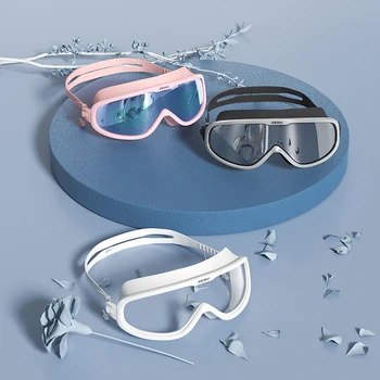 Профессиональные Очки Для Плавания Мужчины Женщины Взрослые Затычки Для ушей Анти-туман HD Большая Оправа Очки Для Плавания UV400 Дайвинг Водные Виды Спорта Очки