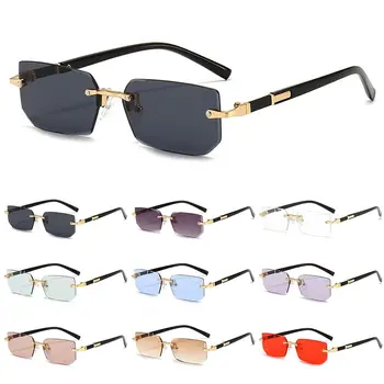 Прямоугольные солнцезащитные очки без оправы с защитой от UV400, модные солнцезащитные очки Y2K без оправы, оттенки для женщин и мужчин