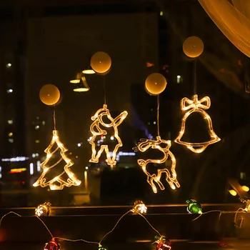 Рождественская светодиодная люстра на присоске, Звездные огни Санта-Клауса, украшения для окон, Рождественские Новогодние лампы для вечеринки, работающие на батарейках