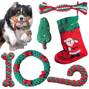 Рождественская собака веревка игрушки домашние животные уборка тростника собака интерактивная игрушка укус устойчивостью конфета собака кость грызть игрушки набор Pet аксессуары