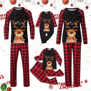 Рождественские пижамные комплекты Семейное ночное белье Пижамы Подходят для семейных пижам Футболка с длинным рукавом и брюки Рождественский пижамный комплект Navidad