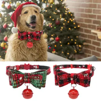 Рождественский Кошачий галстук-бабочка, крепление для ошейника для собаки, Галстук-бабочка, Рождественский Кошачий ошейник с милым галстуком-бабочкой и колокольчиком для собак