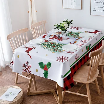 Рождественский подарок в виде снеговика, клетчатая скатерть с ягодным лосем, водонепроницаемая обеденная скатерть, декоративное покрытие для стола для вечеринки