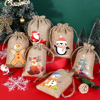 Рождественский подарочный пакет, Рождественская елка, Санта-Клаус, Подарочные пакеты для конфет на шнурке, ювелирные изделия, сумка для хранения десертов, Карман для рождественской упаковки.