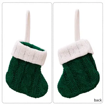 Рождественский чулок ручной работы, подарочный пакет для Рождественской елки, Праздничный вязаный зеленый носок с белым верхом, мини-шорт для вечеринки
