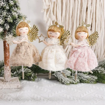 Розовая плюшевая кукла-ангел для девочек, украшение, Рождественская елка, Подвесной кулон, Веселый Рождественский декор для дома, подарок ребенку на Новый год, Счастливый подарок Ноэлю