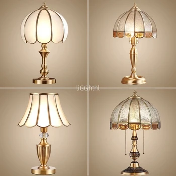 Роскошная настольная лампа из светодиодного стекла и меди, современное европейское творчество Для семейной спальни, гостиной, кабинета, Настольная лампа