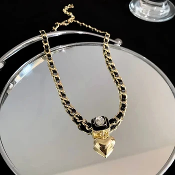 Роскошные ожерелья-цепочки из плетеной кожи, женские подвески с большим сердцем, модные свадебные подарки в стиле ретро с кристаллами Z040