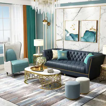 Роскошный комбинированный диван из натуральной кожи, диван для гостиной в стиле модерн в скандинавском стиле, длинное кресло Poltrona Furniture