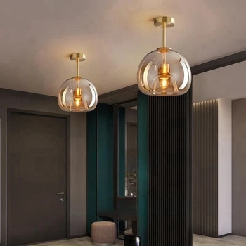 Роскошный Круглый стеклянный потолочный светильник в стиле ретро, спальня, коридор, Светодиодная подвесная люстра, Художественное освещение интерьера дома