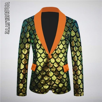 Роскошный смокинг с блестками, блейзер, пиджак на одной пуговице, блестящий костюм для выпускного в ночном клубе, сценическая одежда Homme