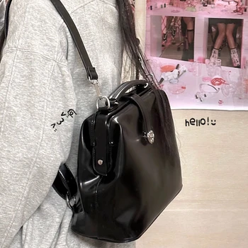 Рюкзак в стиле Y2k, женские кошельки и сумочки с замком в виде сердца, трапециевидный милый рюкзак, модные черные сумки-мессенджеры из искусственной кожи