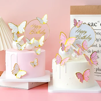 С Днем рождения, декоративные бабочки для украшения праздничного торта, принцесса, Топперы для свадебного торта, Десертный декор в виде бабочек 3d