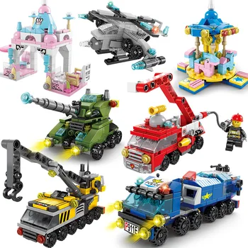 Сборка пазлов, детские игрушки, новые строительные блоки из мелких частиц 6 в 1, городская пожарная инженерная модель автомобиля, игрушка в подарок