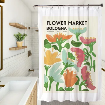 Свежая цветочная занавеска для душа из водонепроницаемой ткани, простые цветы, растения, художественная роспись, занавески для душа в ванной с крючками
