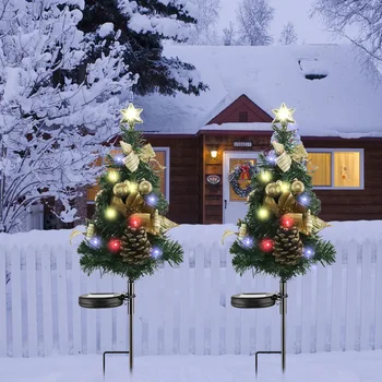 Светодиодная рождественская елка, солнечные фонари, уличные рождественские украшения для дома, Садовая лампа, Новогодний Рождественский орнамент Navidad