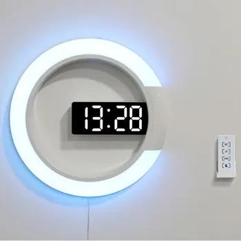 Светодиодные зеркальные полые настенные часы Современный минималистичный Креативный будильник Настенные часы с 7-цветным электронным цифровым дисплеем RGB Clock