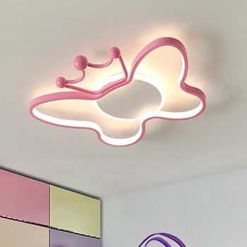 Светодиодный потолочный светильник для детской комнаты для девочек, спальни, гостиной, кабинета, потолочный светильник с розовой короной и бабочкой