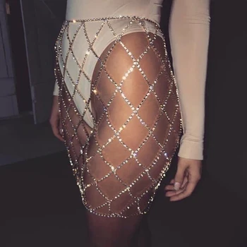 Сексуальная Женская мини-юбка со стразами, Блестящая Геометрическая побрякушка, Кристалл алмаза, Металлическая цепочка для тела, Короткая юбка в стиле пэчворк, Серебро, Золото